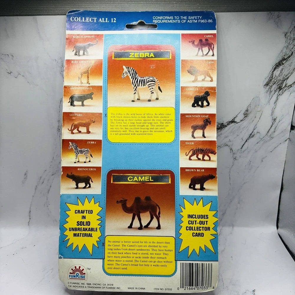 Vintage 1988 Funrise International Zoo Collection Zebra Camel NIP Sealed